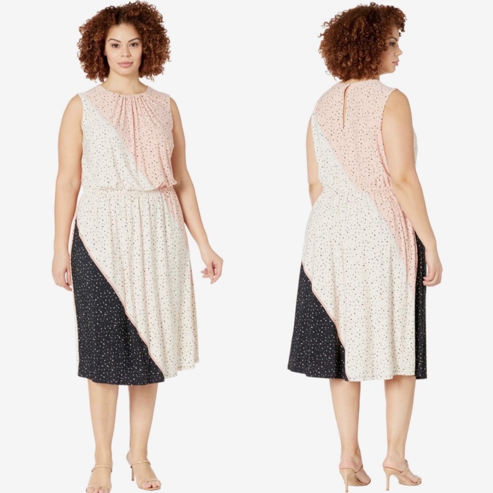 NWT London Times Plus Size Textured Speckle Printed Jersey  blouson dress